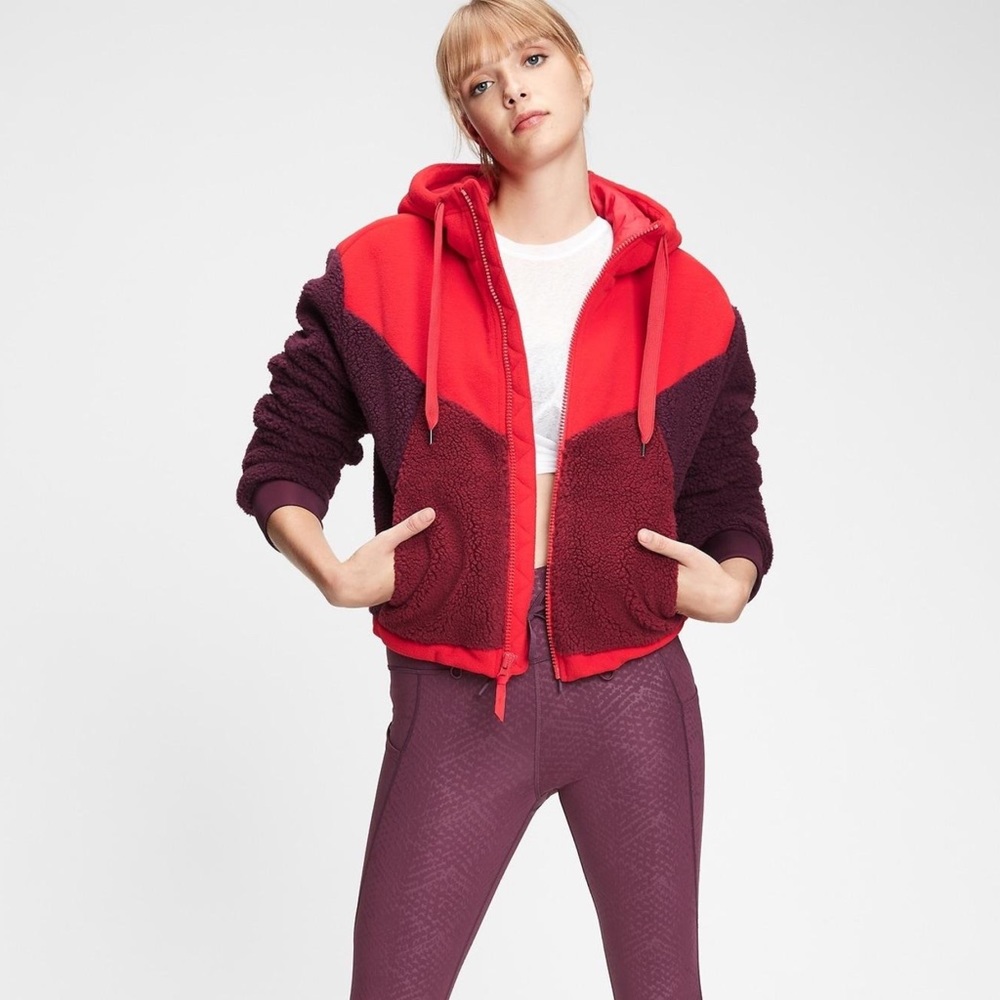 gap fit  sherpa fleece hooded jacket m tall